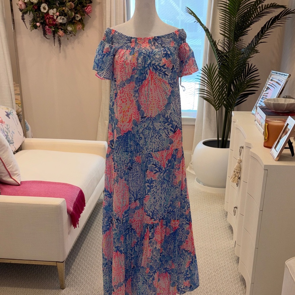 Lilly Pulitzer Dezi Pink and Blue Floral Maxi Dress